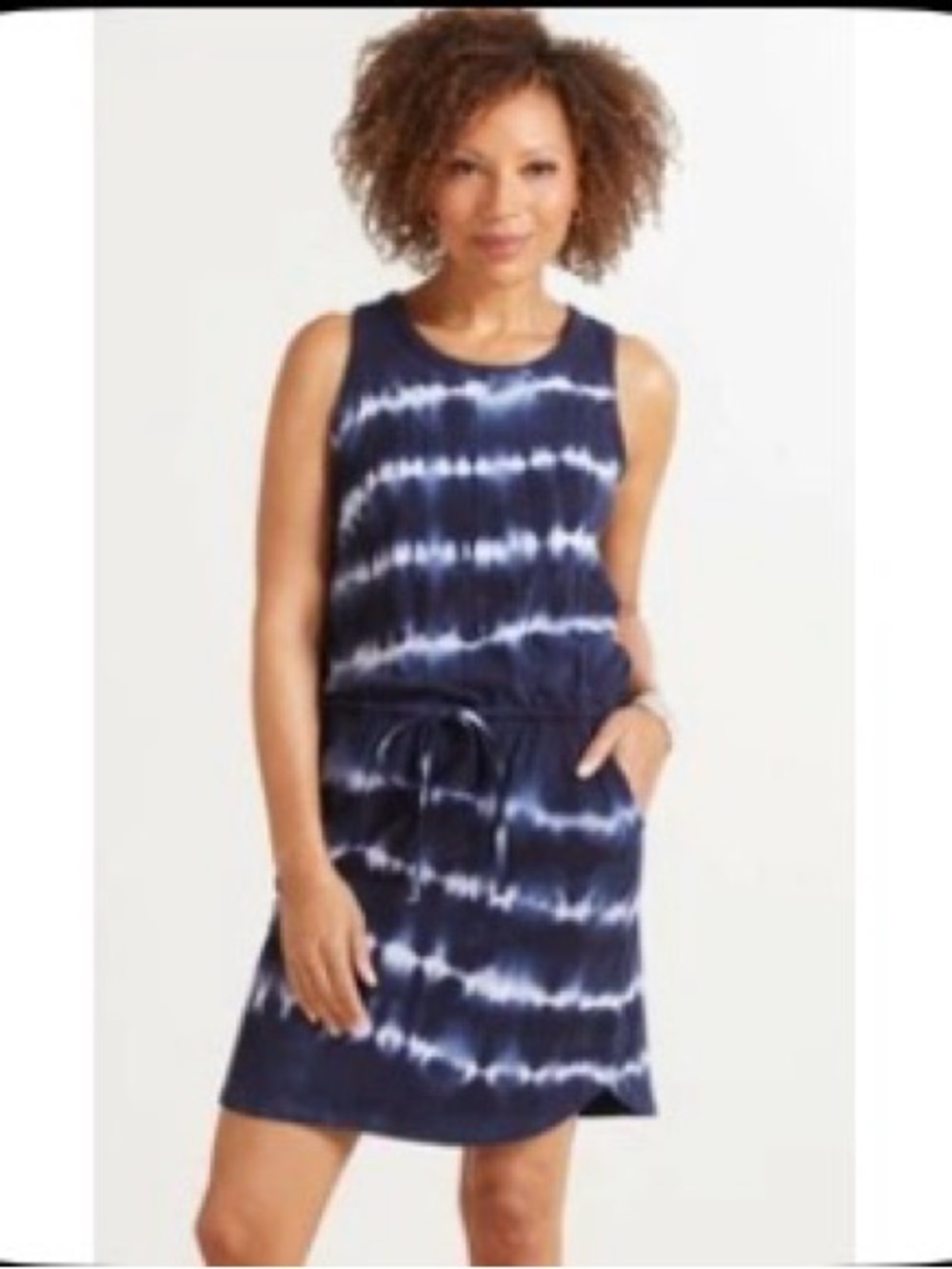 Sundry Navy Blue Tie-Dye Tank Dress